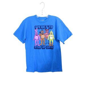 Five Nights At Freddys T Shirt Graphic Tee Youth Large Blue Short Sleeve Stay Up
